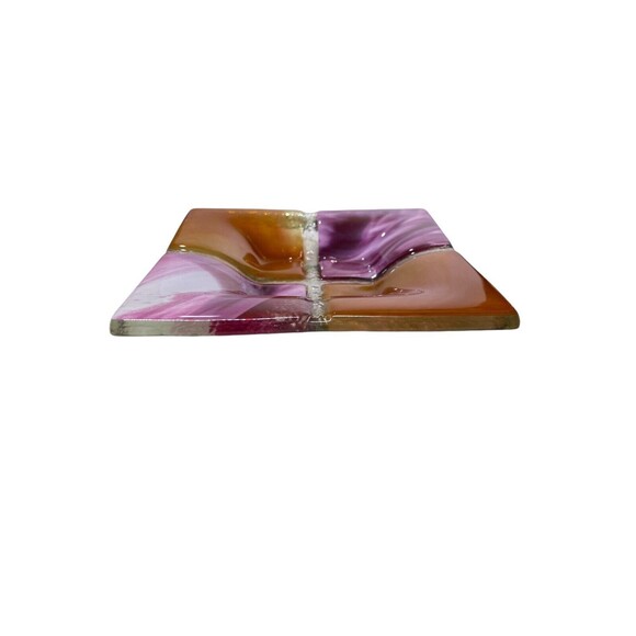 Studio Fused Art Deco Glass Square Trinket Key Jewelry Dish - Signed by Artist - Picture 11 of 11